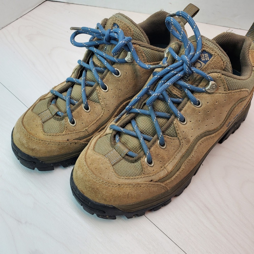 Columbia Tan Brown Athletic Hiking Shoes with Blue Laces